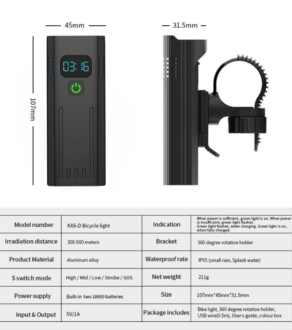 Đèn pha xe đạp pin sạc siêu sáng Natfire KX6-D