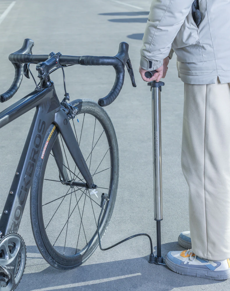 Bơm sàn xe đạp với đồng hồ đo áp ROCKBROS - Inox