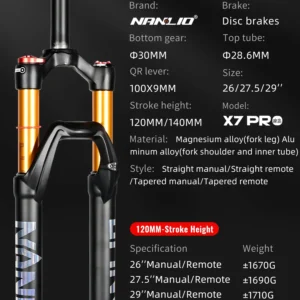 Phuộc xe đạp MTB NANLIO X7 PRO